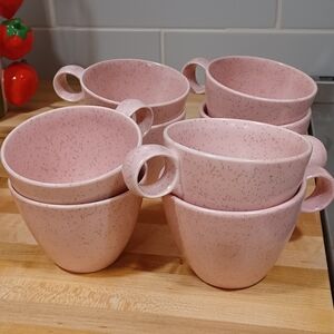 Set of 8 vintage Vernon Kilns (later Metlox) "Tickled Pink" speckled Cups
